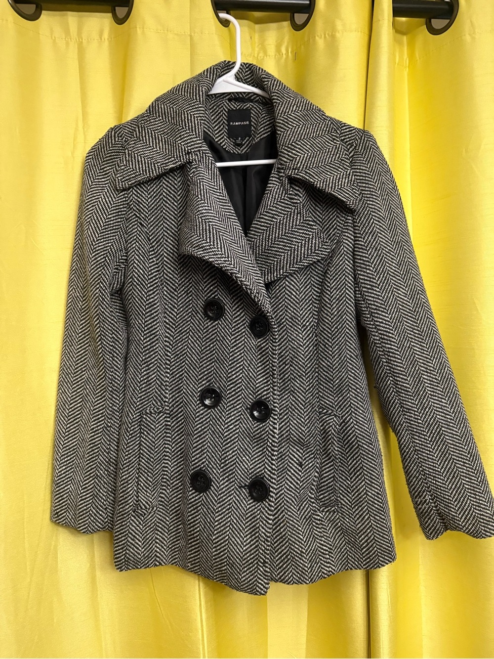Rampage Women’s Black & White Herringbone Peacoat